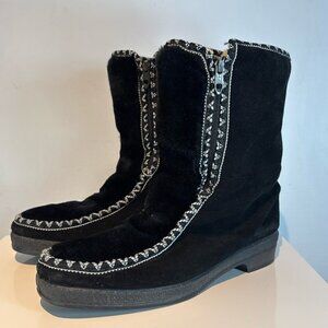 Northlanders Winter Snow Boots Womens 8 Black Suede Pull On Round Toe Faux Fur